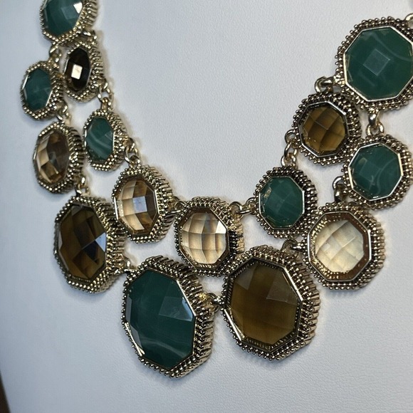 Signed Napier Green Gold Tone Statement Necklace Belcher Rolo Chain Adjustable - Picture 3 of 6